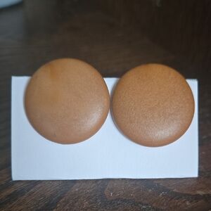 Round Tan Clip On Earrings